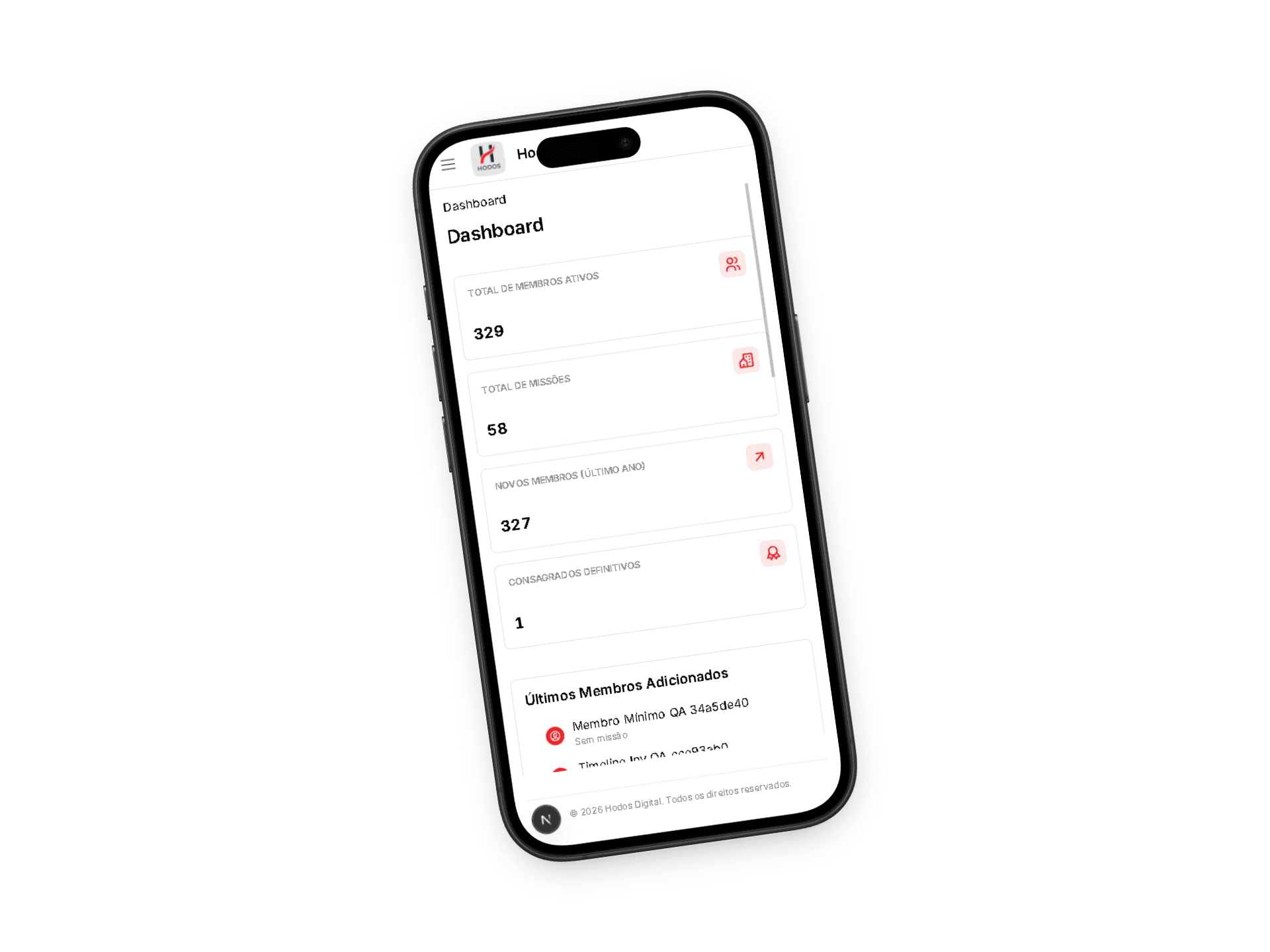 Interface mobile do Hodos Digital